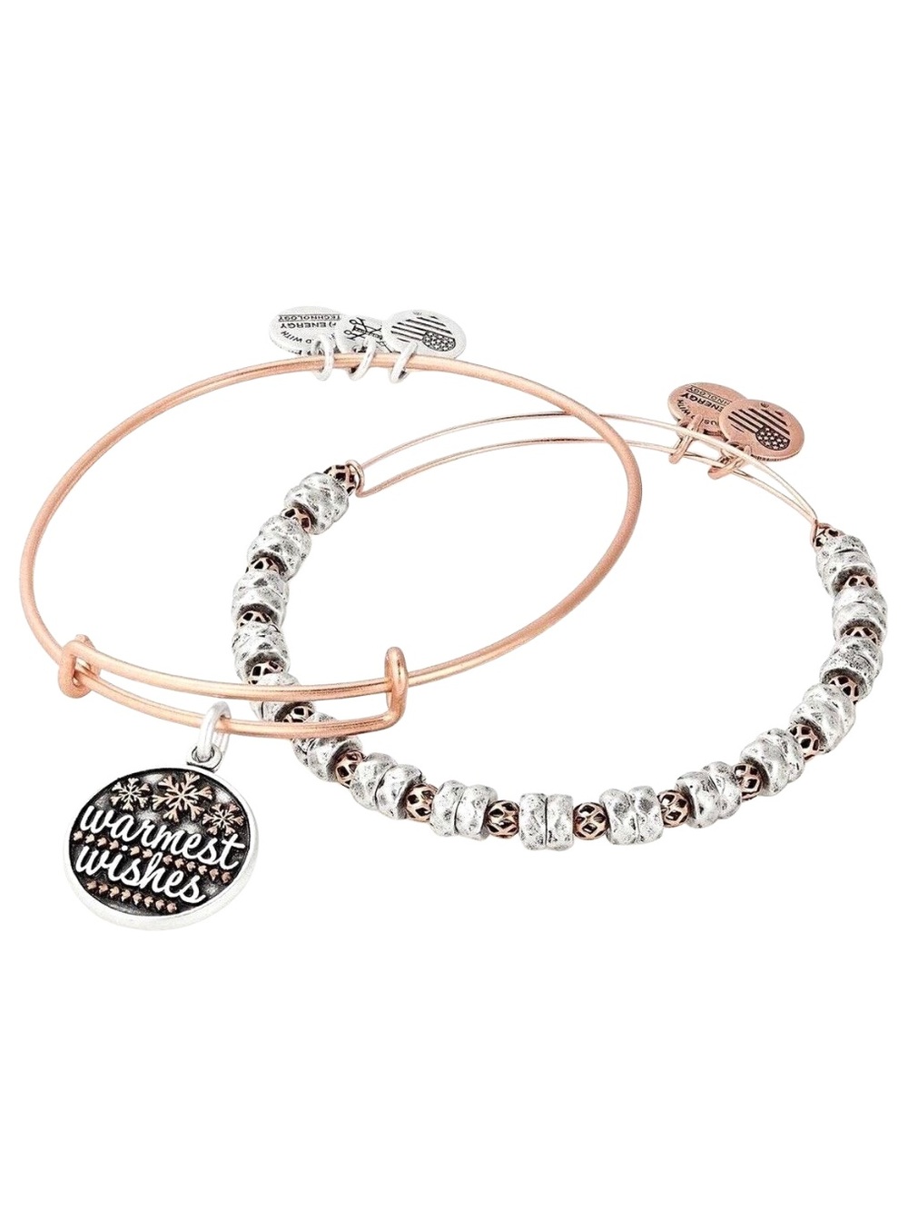 NWT! Alex and Ani Warmest Wishes Charm Bangle Set - Rose Gold & Silver